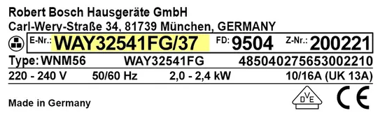 Rating plate with E-NR model number