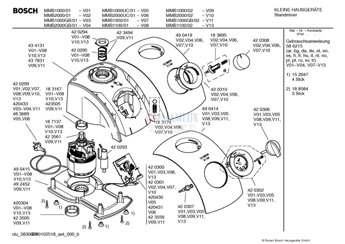 Spare Parts Mixer Bosch MCM3200W01
